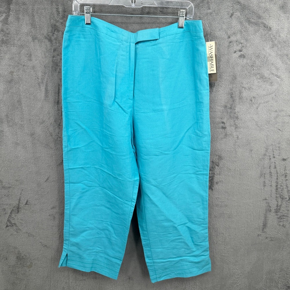 Evan Picone Womens L Capri Pants Linen Blend Turquoise Sea Breeze Resort Beach
